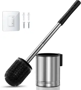 Toilet Bowl Brush Set: Compact Space-Saving Design with Hidden Holder for Small Bathrooms, Apartments & RVs - Bathroom Cleaning Accessories - Rustproof Toilet Scrubber Cleaner Kits Silver