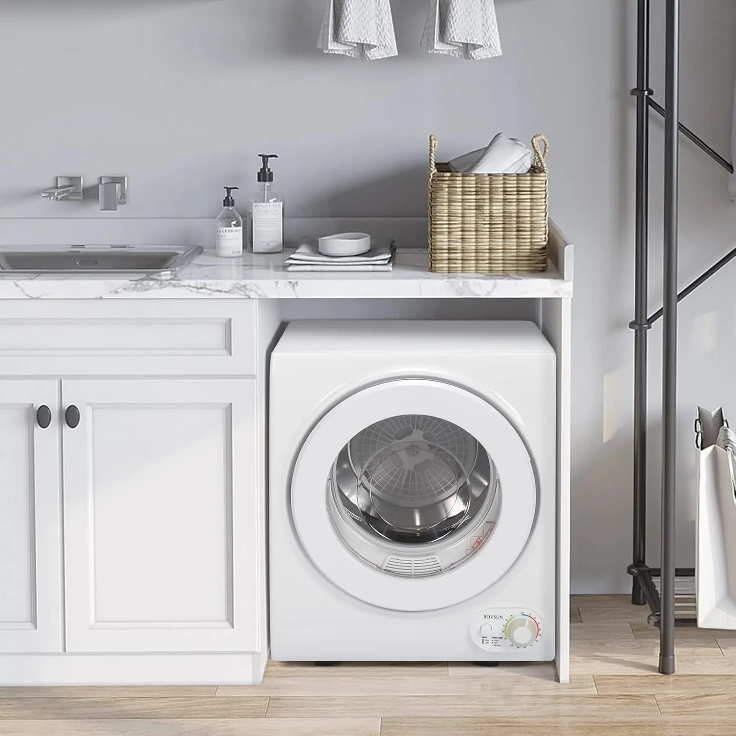 ROVSUN 1.5/2.6 Cu.Ft Portable Front Load Stainless Steel Tub Laundry Dryer Machine, Front Load Tumble Dryer Machinefor Apartment & Dorm, Tumble Dryer-White