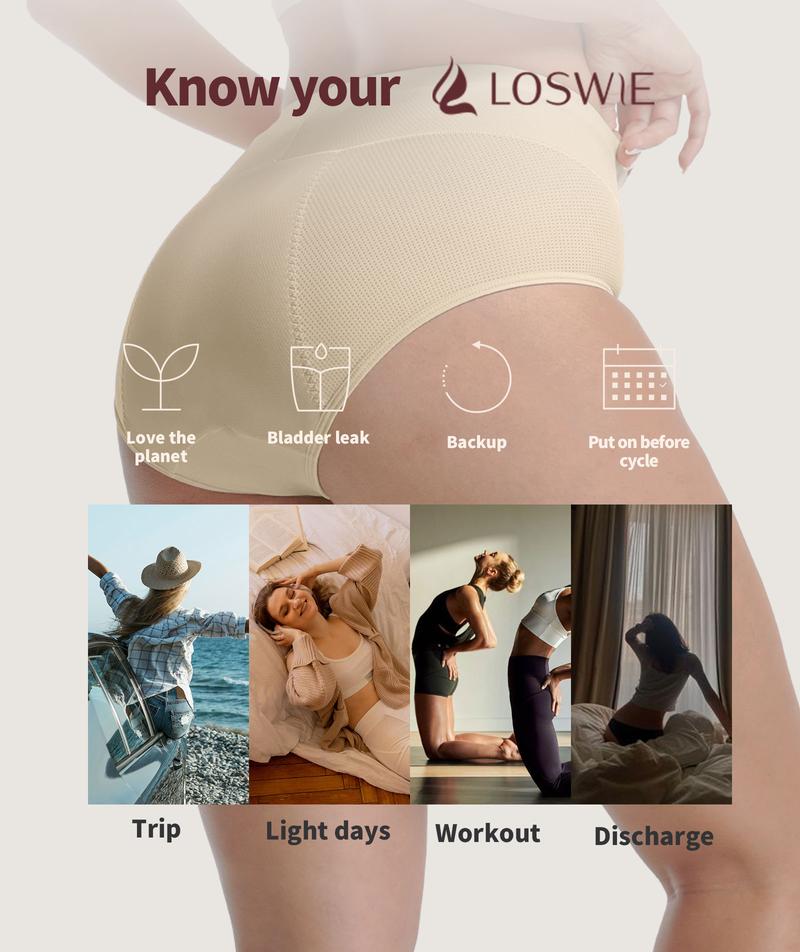 LOSWIE Seamless Crotch Design Breathable Mesh Period Panties for Women Soft Menstrual Leakproof Underwear Comfort Lingerie Mild Incontinence 35ml Absorption Rate Multi-Layer Absorbency & Leak-Proof Edge Zero Side Leaks Instant Absorption