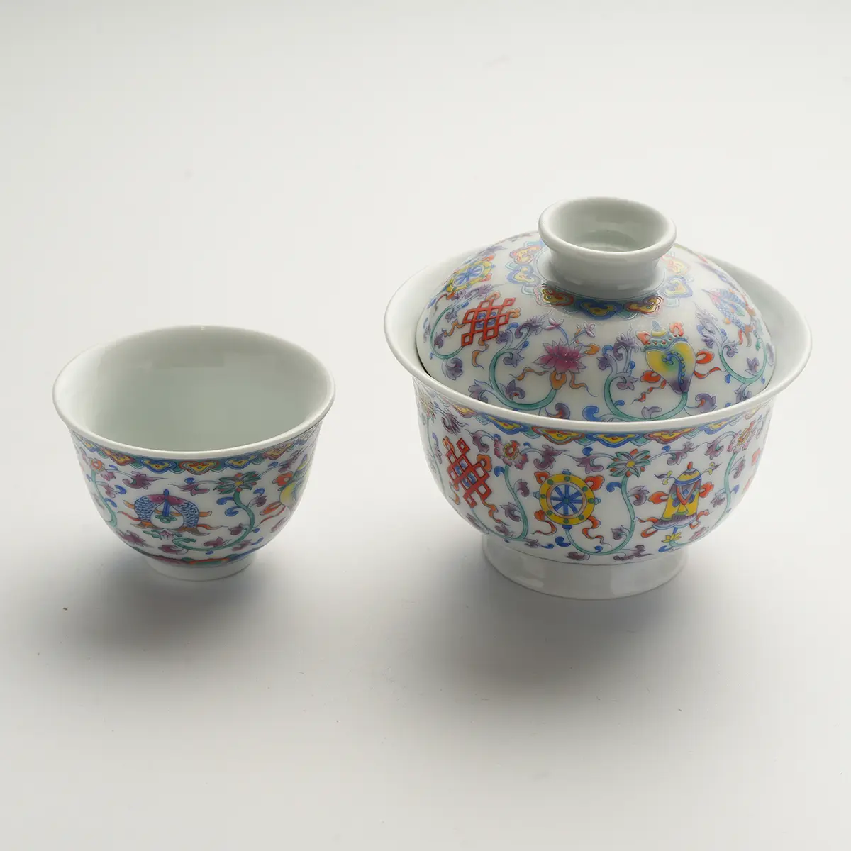 Blue and White Doucai Intertwined Lotus Three-Piece Gaiwan Set