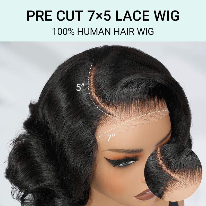 [Spring Must Have] [Side Part] Asteria Hair Glueless Pre-Styled Layered Cut Body Wave and Straight 7×5 HD Transparent Lace Human Hair Wig Pre Bleached Tiny Knots C-Part Short Bob Right Side Part Wig Valentine Musts