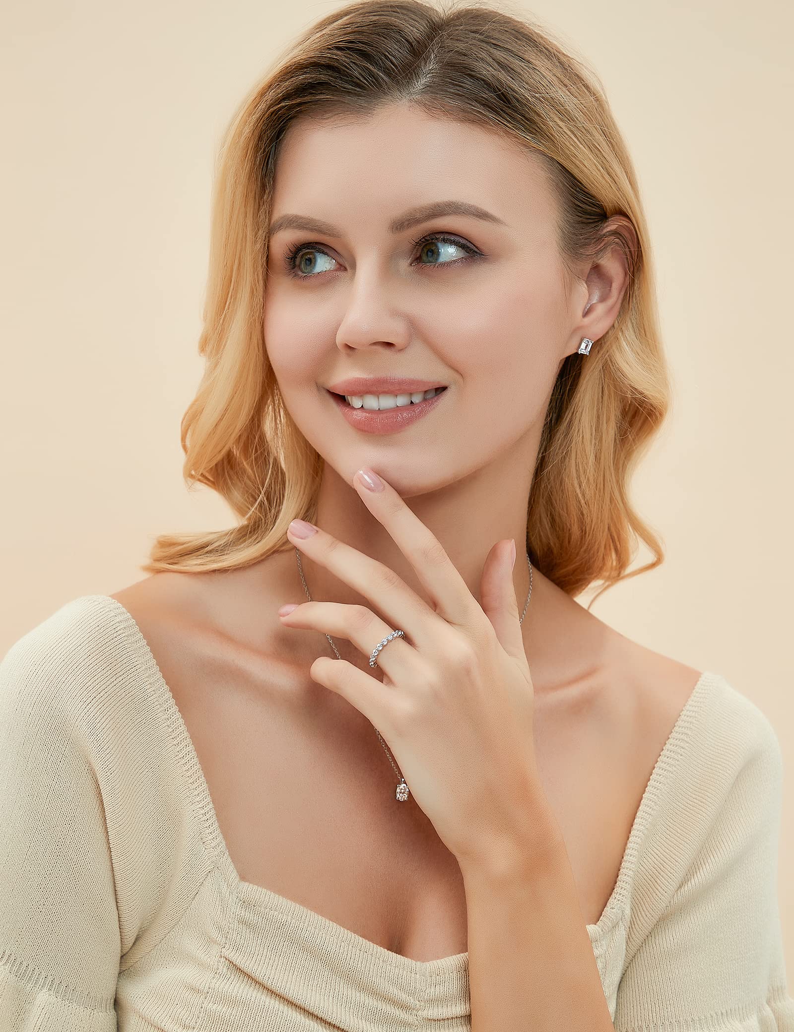 EAMTI 2mm 925 Sterling Silver Wedding Band Cubic Zirconia Full Eternity Stackable Engagement Ring