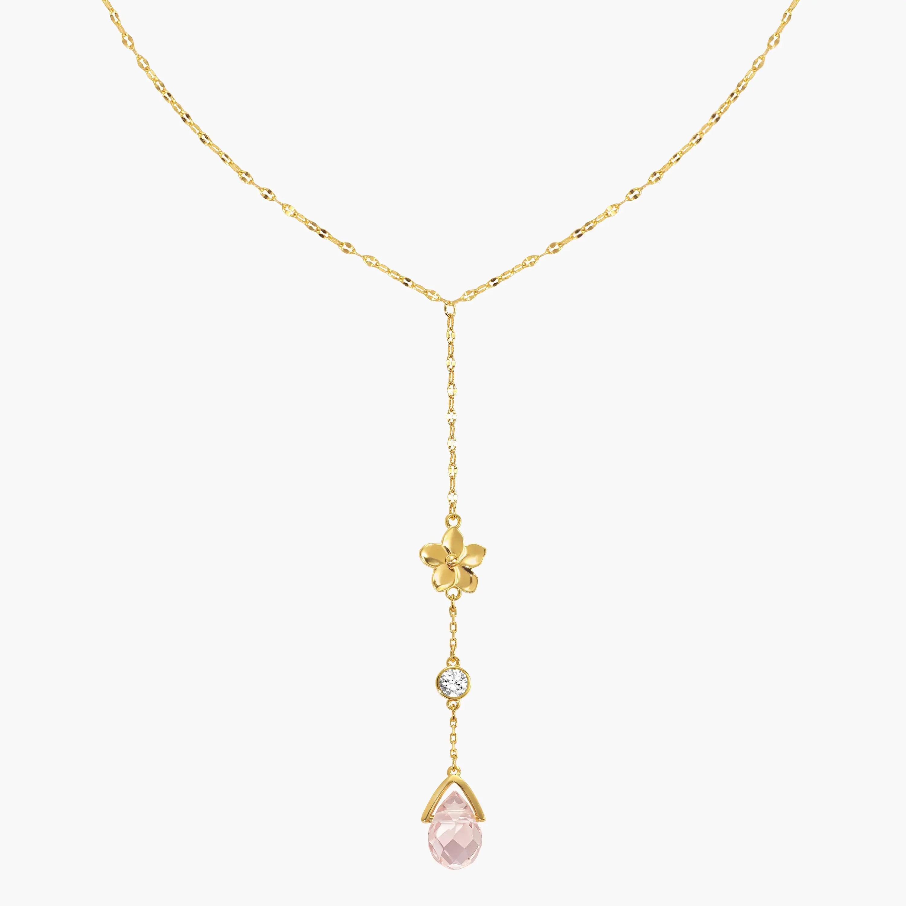 en route 18K Gold Plated Petal Lariat Necklace, Elegant Flower-inspired Jewelry for Daily Elegance, Versatile Piece Essential Designed for Layered Styling