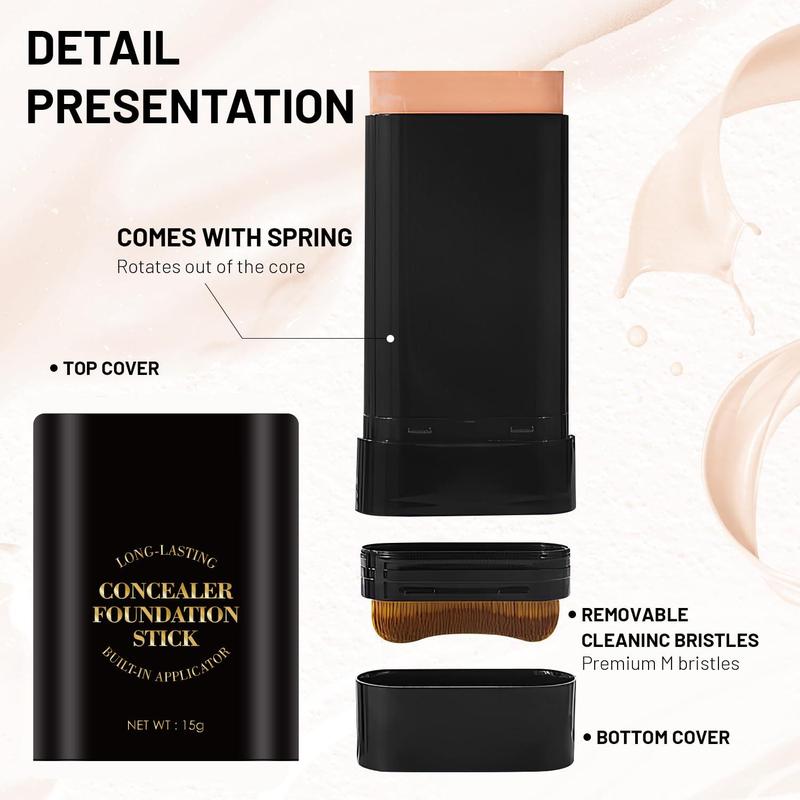 Luminous Dual-Ended Concealer Foundation Stick with Built-in Brushes 24H Long-Lasting Waterproof Sweatproof One-Swipe Even Flawless Base Clear Radiant Skin Foundation Stick Luminous Dual-Ended Concealer Foundation Stick with Built-in Brushes 24H Long-Lasting Waterproof Sweatproof One-Swipe Even Flawless Base Clear Radiant Skin Foundation Stick