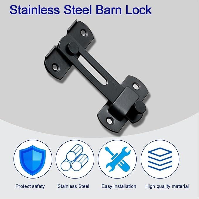 180 Degree Flip Sliding Door Lock, Stainless Steel Barn Door Lock, Sliding Door Lock For Garage, Bathroom, Outdoor Use, Home Decor