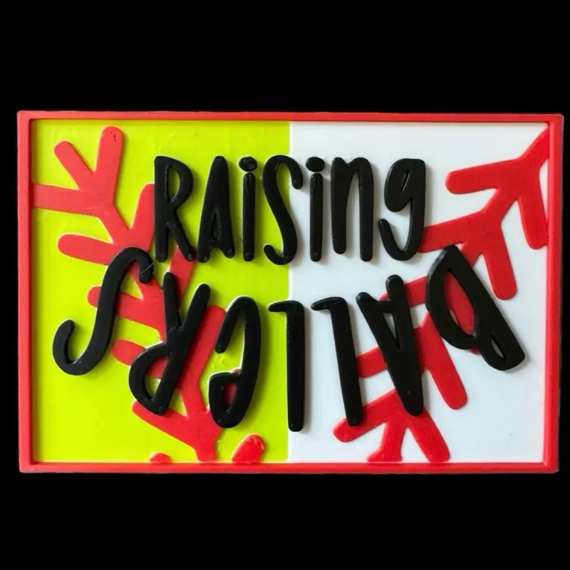 Velcro Bag Patch - Raising Ballers with Hook Side Adhesive 2”x3”