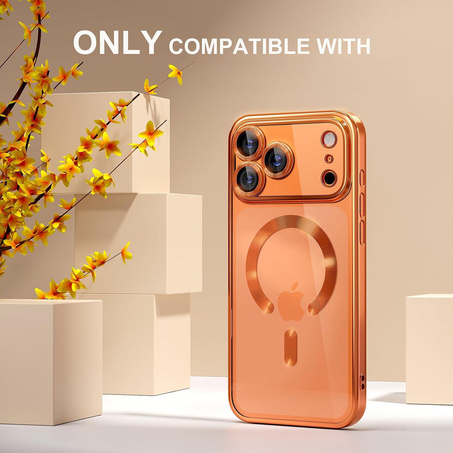 Magnetic Case Compatible with 17 Pro Max 16 15, Plating TPU Clear Soft Cover All-Round Camera Protector Film Shockproof Shel Anti-Scratch Clear Magnetic Luxury Plating Compatible with MagSafe