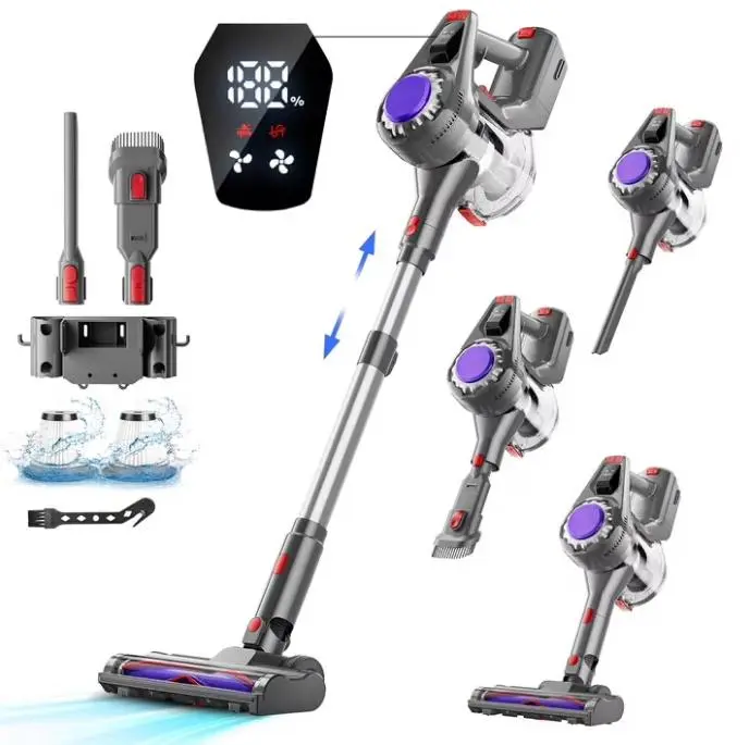 HOOFUN Cordless Vacuum Cleaner, 50mins Runtime, Powerful Stick Vacuum 6*2600mah Rechargeable Cordless Vacuum for Carpet, Tile, Pet Hair, Hardwood Floors