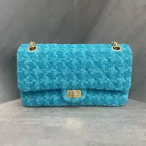 Pre-owned CHANEL Suede Shoulder Bags 2.55 Small Blue Fleece Shoulder Bag with Gold Hardware