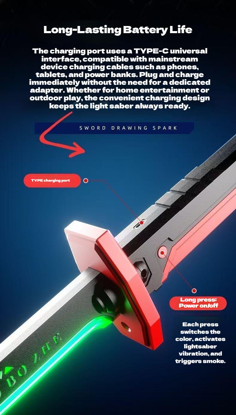 In Stock Spark Edition DKD 31.5" Cyberpunk SparkBlade Lightsaber Toy with Sound & Fog, Eight-Color Streaming Light Effect, Type-C Rechargeable for Rave, Cosplay & Display