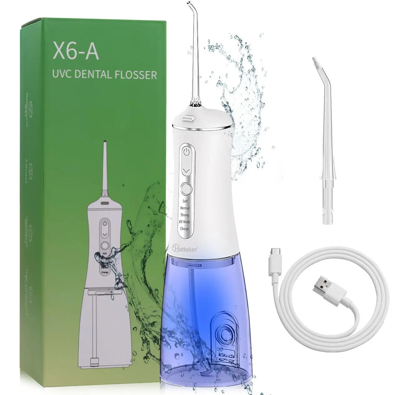Hatteker Cordless Oral Irrigator, Portable Water Flosser with Nozzle, Whitening Teeth Function, 300ML Water Tank, Waterproof Design, 4 Cleaning Modes, Deep Cleaning Oral Irrigators