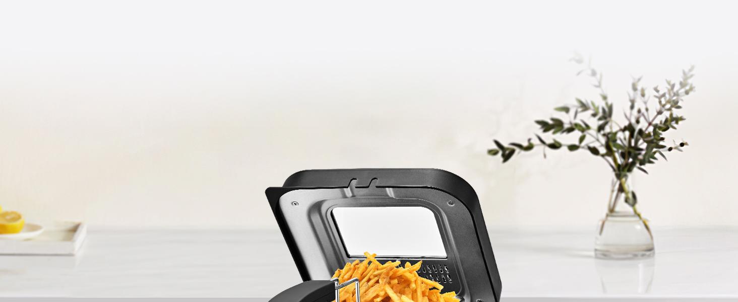 SUSTEAS Electric Deep Fryer, 1.5 Qt. Oil Capacity, Cool Touch Sides Easy to Clean, Deep Fryer with Basket for Home Use, Nonstick Basket Cooker Appliance