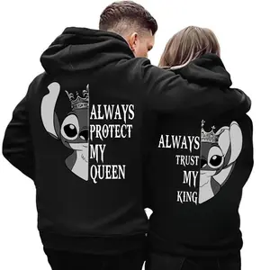 Stitch And Angel Couple Hoodies, Her King His Queen Sweatshirt, Matching Shirts, Matching Hoodies, Trendy Graphic Tee for Men & Women, Womenswear, Gift For Her & Menswear
