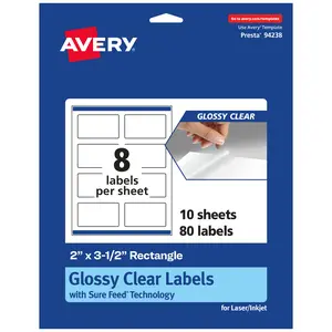 Avery Glossy Clear Rectangle Labels with Sure Feed, 2" x 3.5"