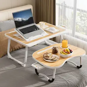 Portable Foldable Laptop Bed Table with Cup Holder & Tablet Slot - Multifunction Lap Desk for Bed, Sofa & Floor