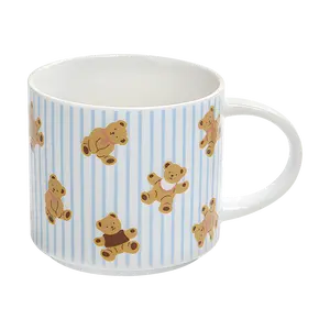 DailyLike Korean Teddy Bear Ceramic Mug 360ml - Cute Cartoon Coffee Cup for Home & Office