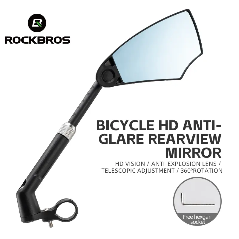 ROCKBROS 360° Adjustable Handlebar Bike Mirror with Anti-Glare Glass HD Clear Visibility Retractable 0-50cm Adjustable for 21-24mm Handlebars Stable Nylon Base, Bike Accessories, Biking