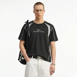 Inflation Fashion Streetwear Sports Color Block Short Sleeve T-Shirt 2026 Spring Summer New American Fashion Streetwear Loose Casual Tee