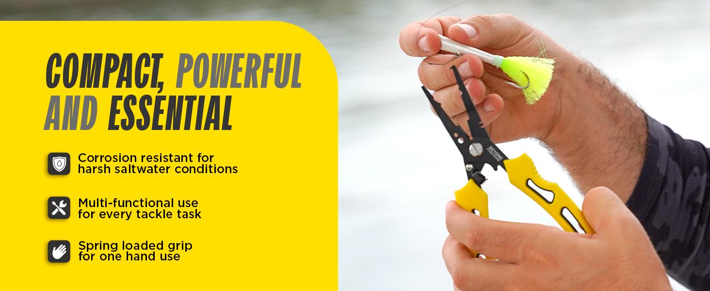 Beyond Fishing QuickRig 7 inch Fishing Pliers – Multifunction Stainless Steel Split Ring Pliers for Fishing with Line Cutter & Crimper – Corrosion Resistant & Spring Loaded Design