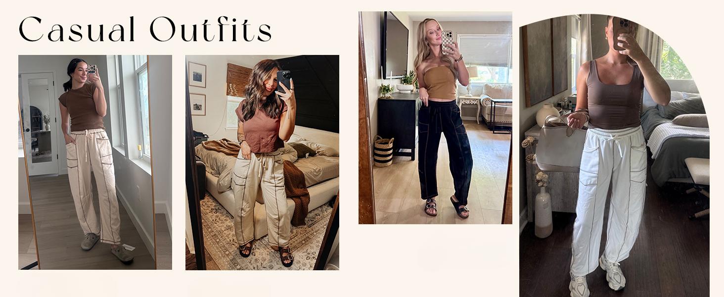 SCUSTY Womens Barrel Sweatpants High Waisted Wide Leg Pants Drawstring Athletic Baggy Pants Lounge Sweats