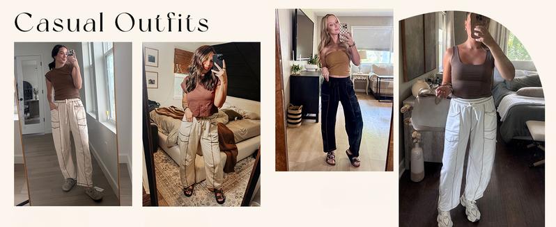 SCUSTY Womens Barrel Sweatpants High Waisted Wide Leg Pants Drawstring Athletic Baggy Pants Lounge Sweats