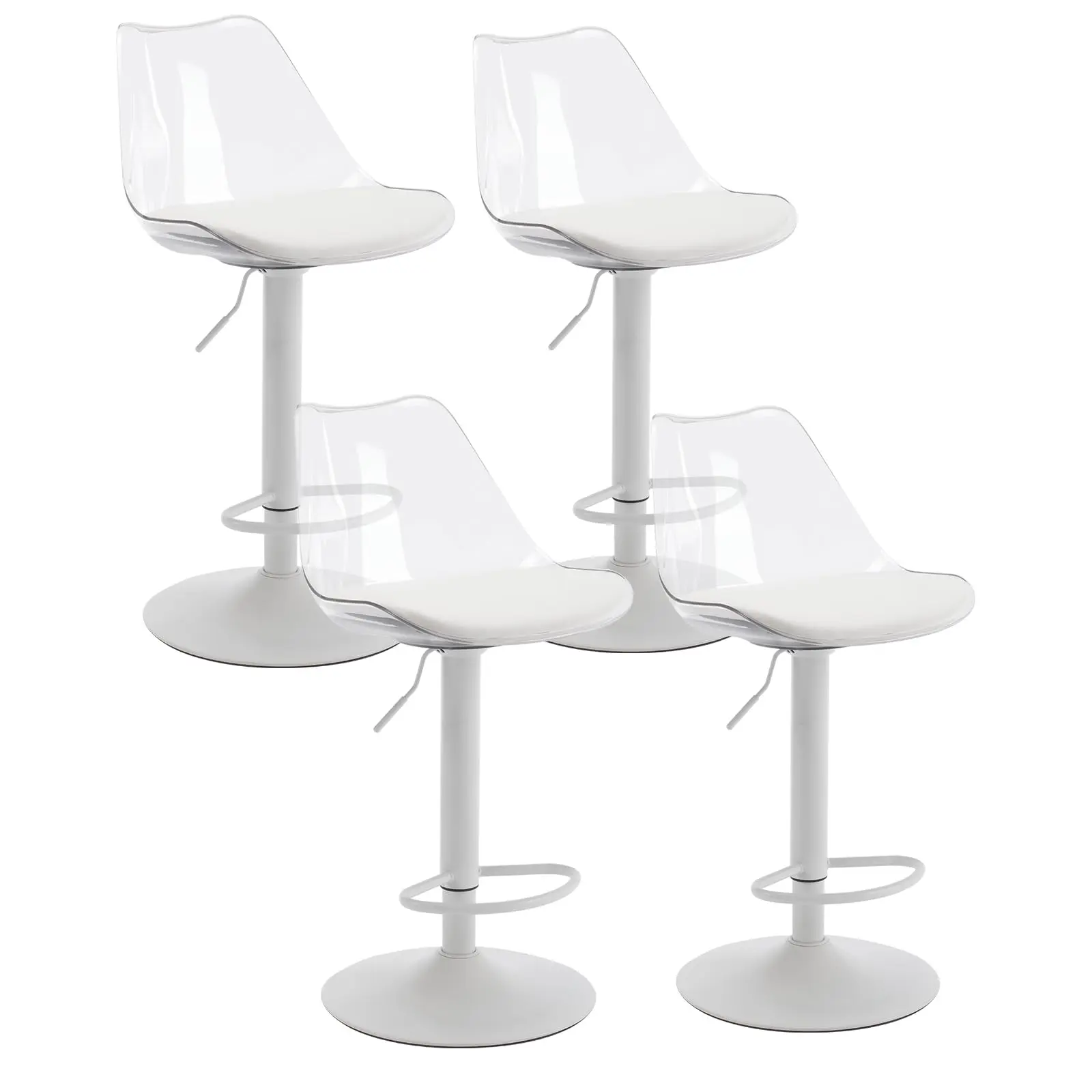 Mojay Clear Acrylic Bar Stools Set of 2-4, Adjustable Swivel Counter Height Chairs with Faux Leather Seat and Backrest for Kitchen Island