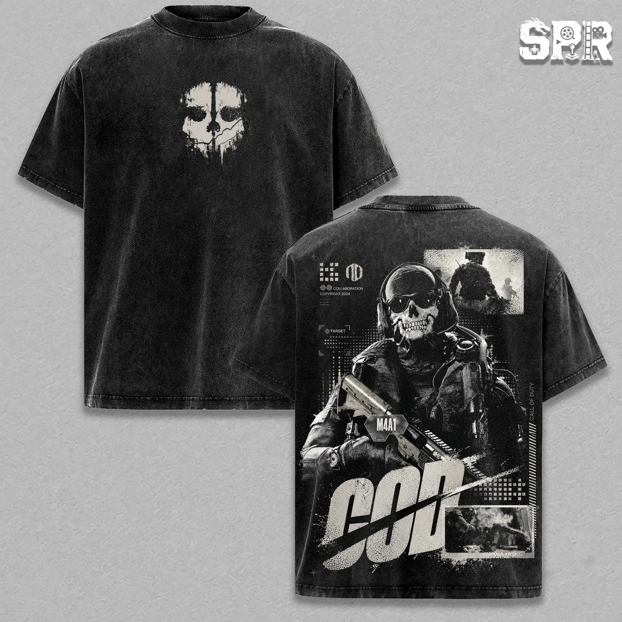 Ghost - Vintage Call Of Duty Modern Warfare 2 Washed Graphic Tee, Oversized Tactical Military Gamer Streetwear Shirt, COD Ghost FPS Gaming T-Shirt, Special Forces Combat Gift Tee For Men, Retro Warzone Aesthetic Apparel