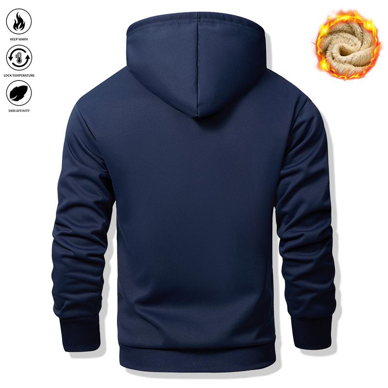 Men's casual hooded sweatshirt, fleece-lined and thick for warmth, suitable for casual wear and outdoor sports such as fitness and running, men's hooded sweatshirt, men's top