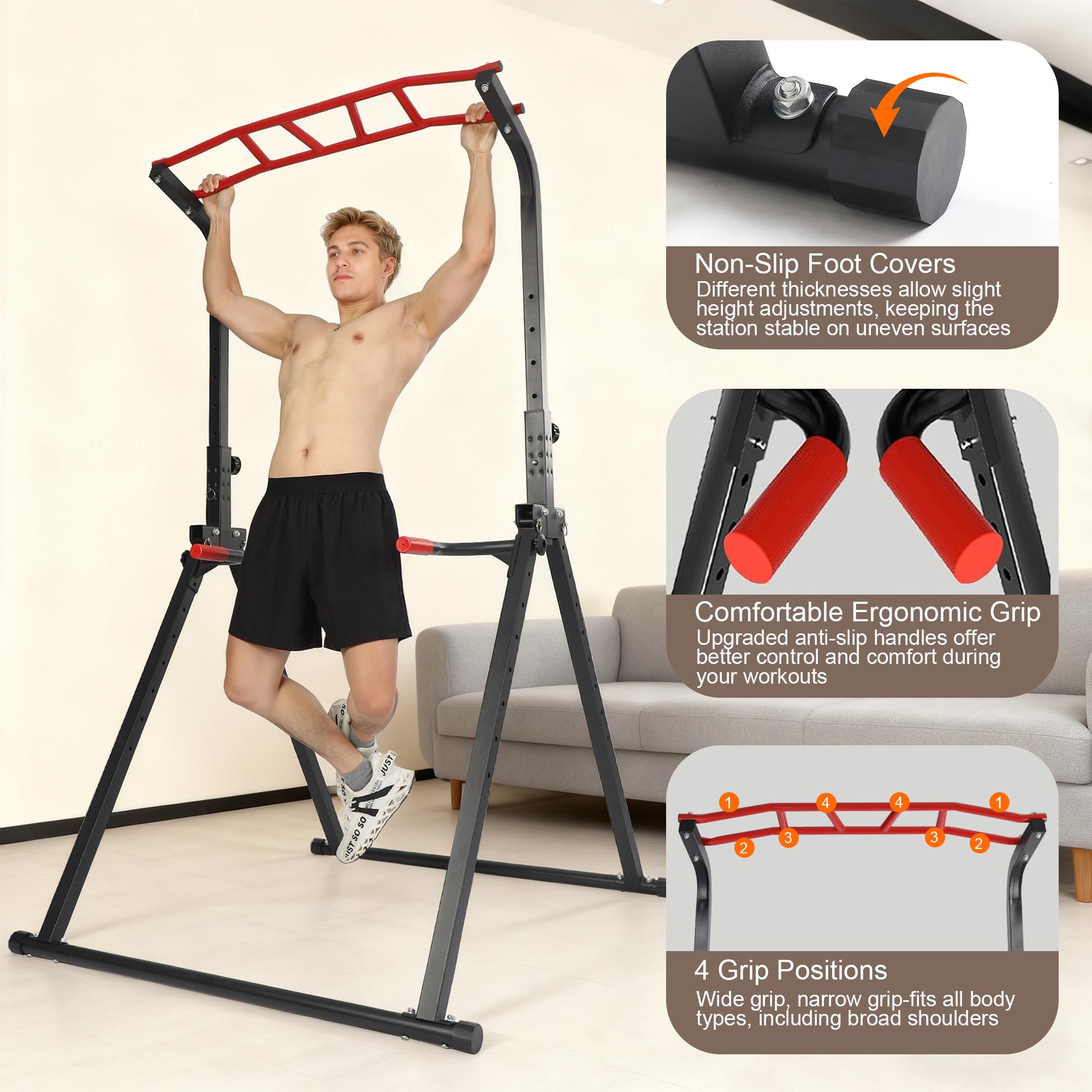 JointlyCreating Foldable Power Tower Pull Up Bar Dip Station Adjustable Multifunction Workout Pull Up Tower Station Gym Back Strength Training Equipment for Home Outdoor Triangular Legs Support 500lbs