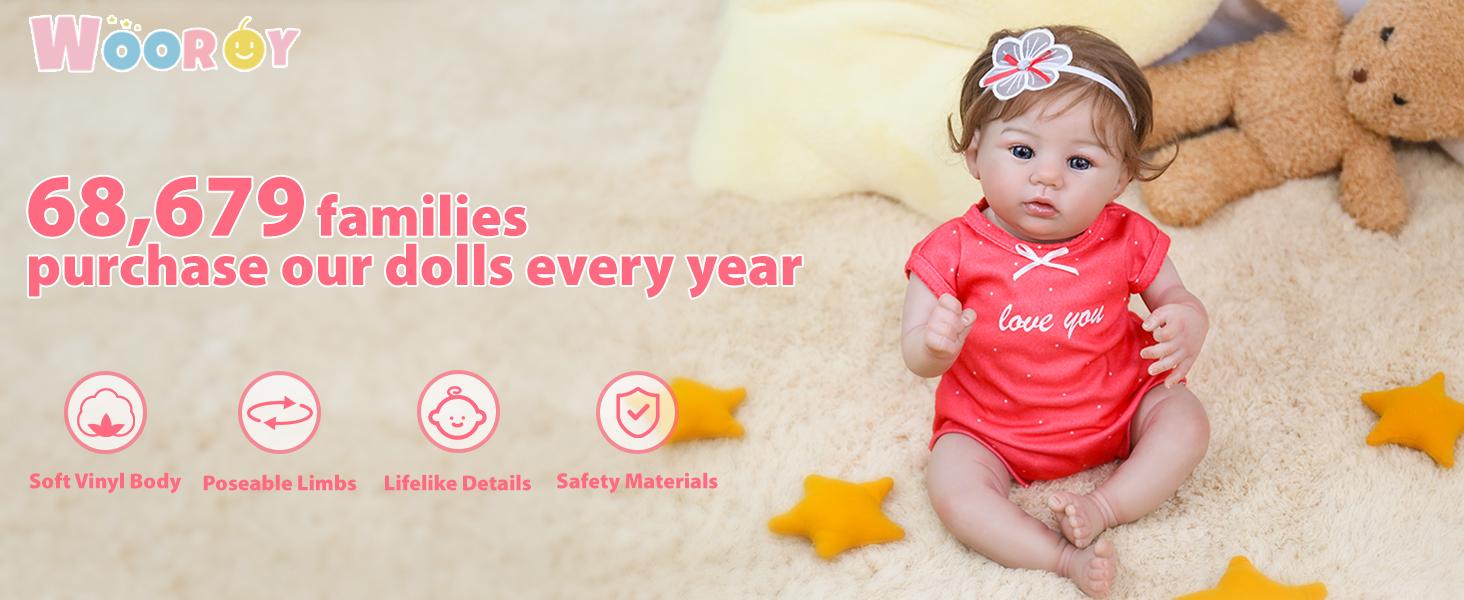 [WOOROY] Reborn Baby Doll - Excellent Gift for Birthday Christmas Gift and New Year, 18 In Lifelike Newborn Baby Girl, Real Baby with Soft Cloth Body Doll for Kids Age 3+