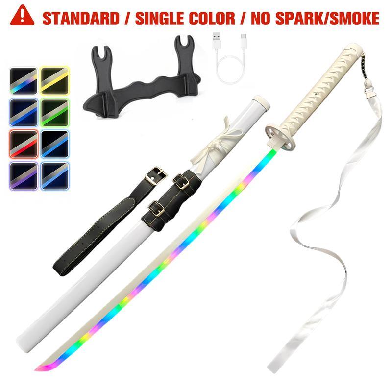 DKD SnagIt Shirayuki LED Light-Up Cosplay Toy Blade 40" Rechargeable Pre-Assembled Anime-Inspired Plastic Prop with Belt Display Stand & Fun Spinner