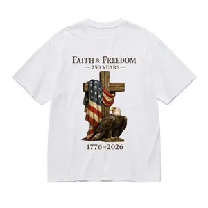 Faith and Freedom 250 Years Patriotic Shirt 1776-2026 USA Anniversary T-Shirt, Vintage American Flag Eagle Cross Graphic Tee, America 250 Celebration Shirt, 4th of July Independence Day Patriotic Apparel, American Pride Holiday Shirt for Men Women