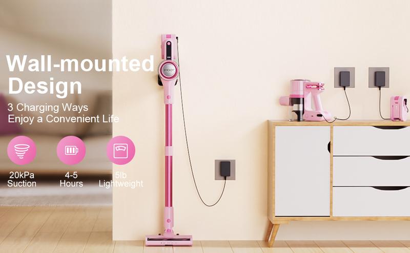 Cordless Vacuum Cleaner - IMOOY Pink/Black&White Vacuum for Home with 80000 RPM High, 8-in-1 Lightweight Stick Vacuum, Rechargeable Battery, Up to 40 Mins Runtime, for Carpet and Hard Floor Pet Hair