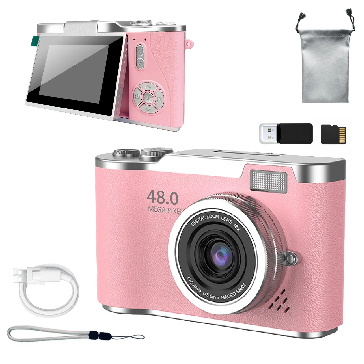 Portable Digital Camera Lk-007, Pocket Vlogging Camera, Compact 180° Flip Screen, SD Card Slot, Elegant Camera Bag, Ideal for Vlogging & Photography, Valentine's Gift