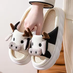 Cartoon Cow Cotton Slippers Cute Plush Animal Slippers Winter Indoor Outdoor Slippers Shoes Springfresh