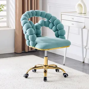 Teal Puffy Bubble Chair with Gold Five-Claw Casters Dutch Velvet Upholstered Ergonomic Leisure Chair for Living Room & Home Office