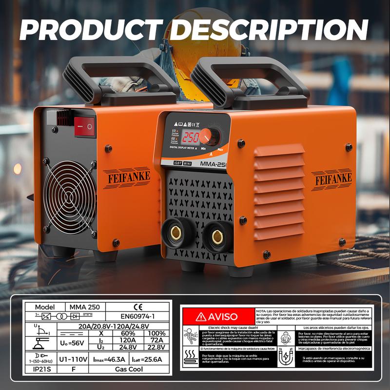 2026 NEW FEIFANKE MMA250A 110v welder machine, Portable MINI IGBT Stick Welding machine, LED Display Digital arc /mma Welder,For home use＆DIY man Gift