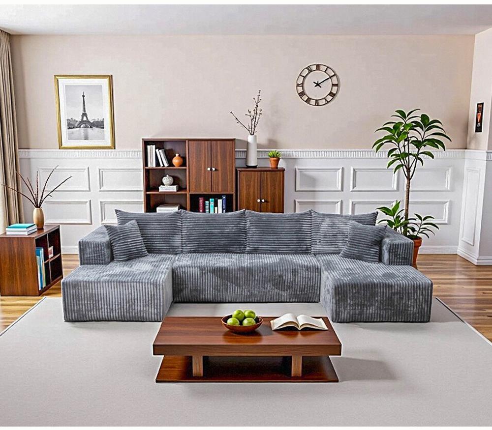 132'' U-shape Modular Corduroy Sofa Modern Living Room Comfortable No Assembly Needed Popular Boneless Sectional Couch Loveseat Couch Sleek boneless sectional couch bean bags furniture living room