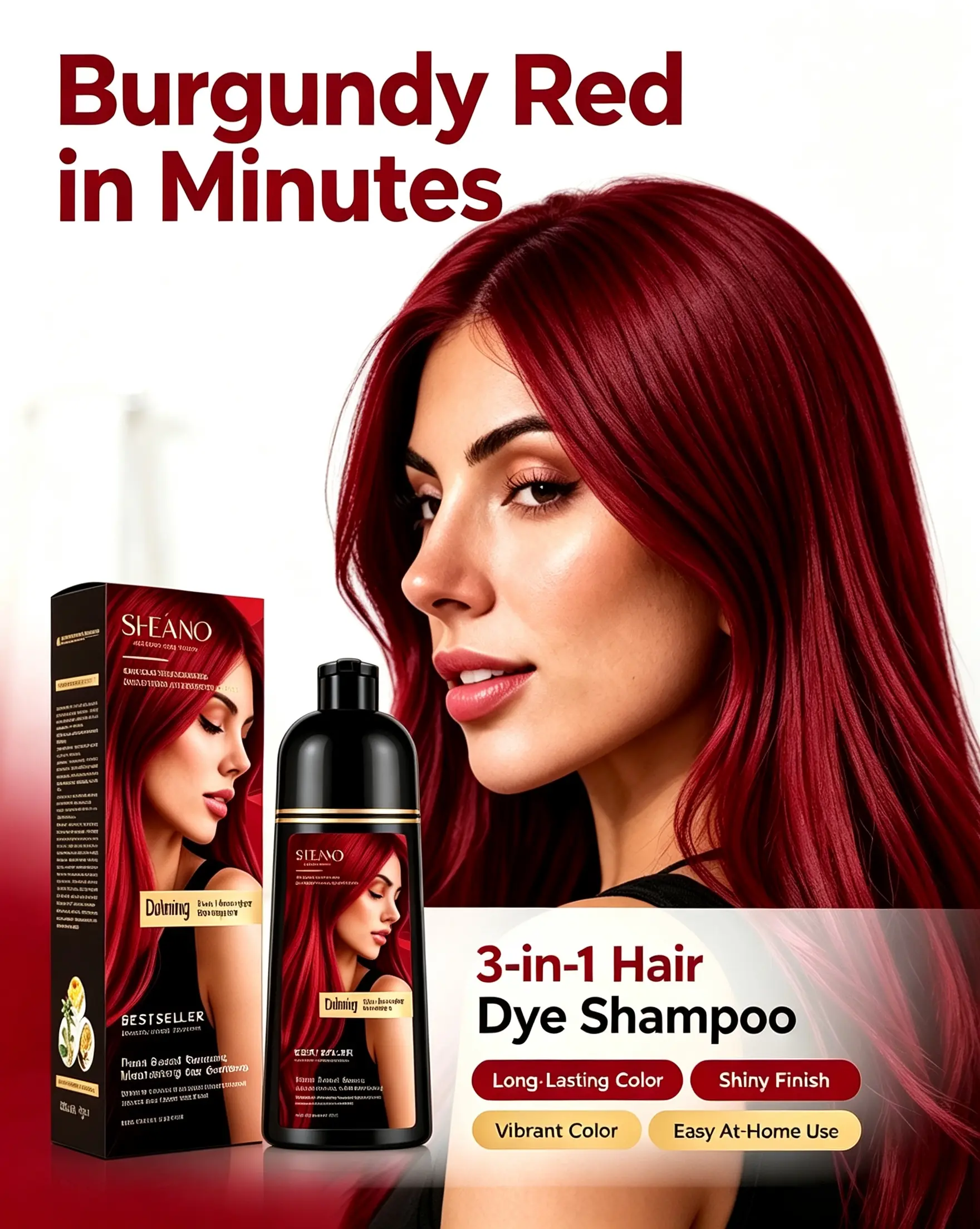 2026 New Home-Use Hair Dye Shampoo - Wine Red, Argan Oil & Keratin Formula, Herbal No-Bleach, Ammonia-Free, Fast Coloring, Pleasant Fragrance, Gentle Haircare