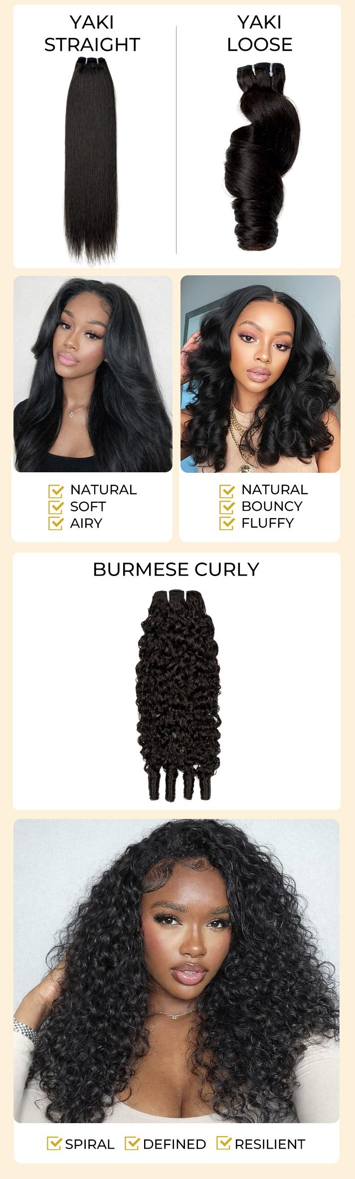 [Wequeen] Yaki Loose/ Yaki Straight/ Burmese Curly Virgin Human Hair Bundle Set 240g One-Pack Solution Seamless Blend & Natural Flow Blow Out Valentine Gifts New Drops