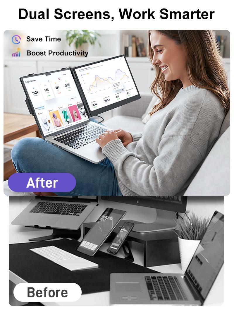 【TikTokShopSpringGlowUp】Cevaton Laptop Screen Extender 1.87lbs Ultra-Portable & Ultra Slim, 14" FHD 1080P Single Portable Monitor for 13.3"-17.3" Laptop, Plug & Play Travel Monitor Extender Compatible with Wins/Mac/Chrome/Android