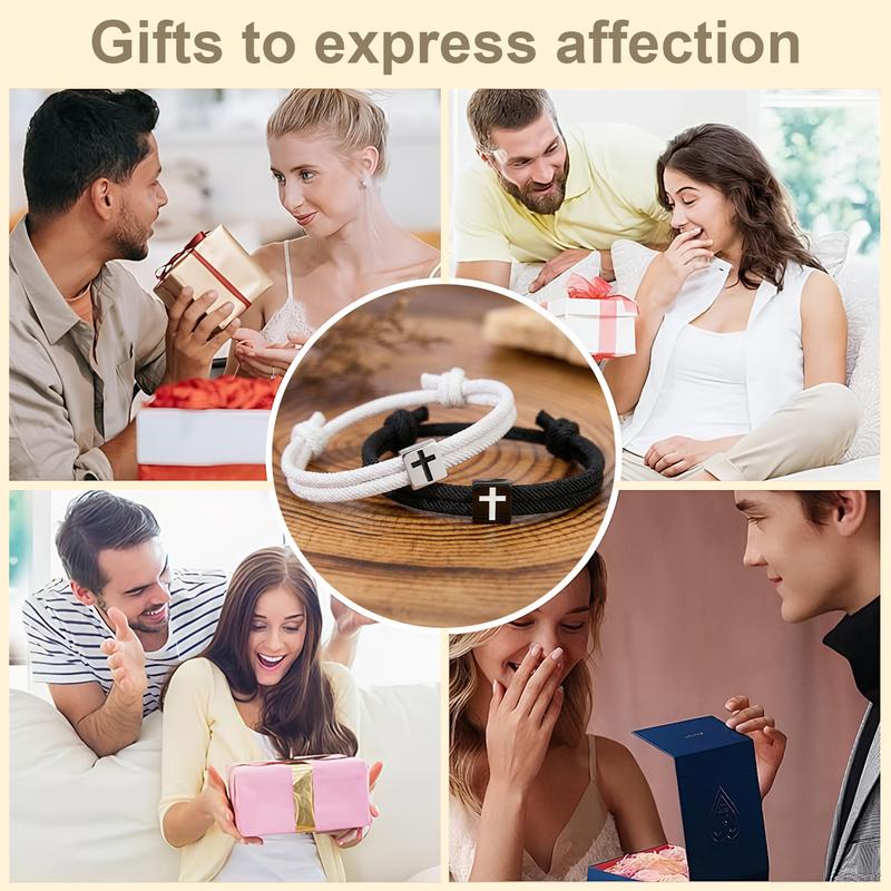 SGGUI 2PCS Adjustable Rope Braided Cross Bracelet,Braided Christian Bracelet for Men Women Teen Girls Fashion Jesus Bracelets Christian Baptism Gift, Valentine Gift