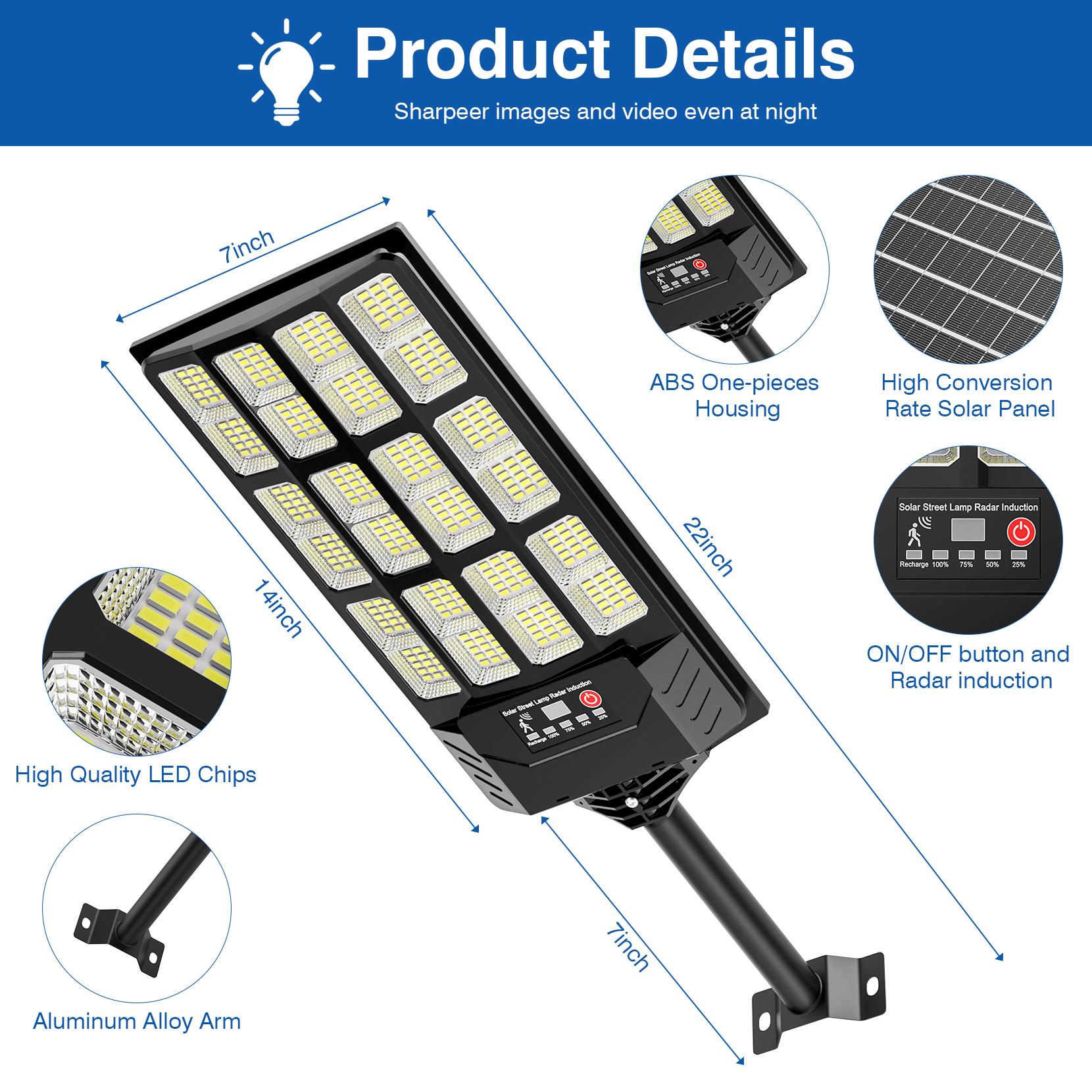 2Pack Solar Street Lights Outdoor Waterproof,50000LM Wide Angle Solar Flood Light, LED Parking Light with Motion Sensor and Remote Control, Suitable for Street, Parking lot