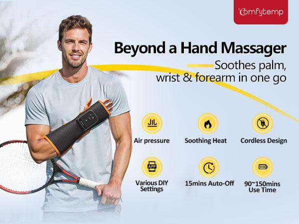 Air Compression Hand and Wrist Massager, Portable Forearm Massage Sleeve with Heat, Christmas Gift for Men Women Seniors