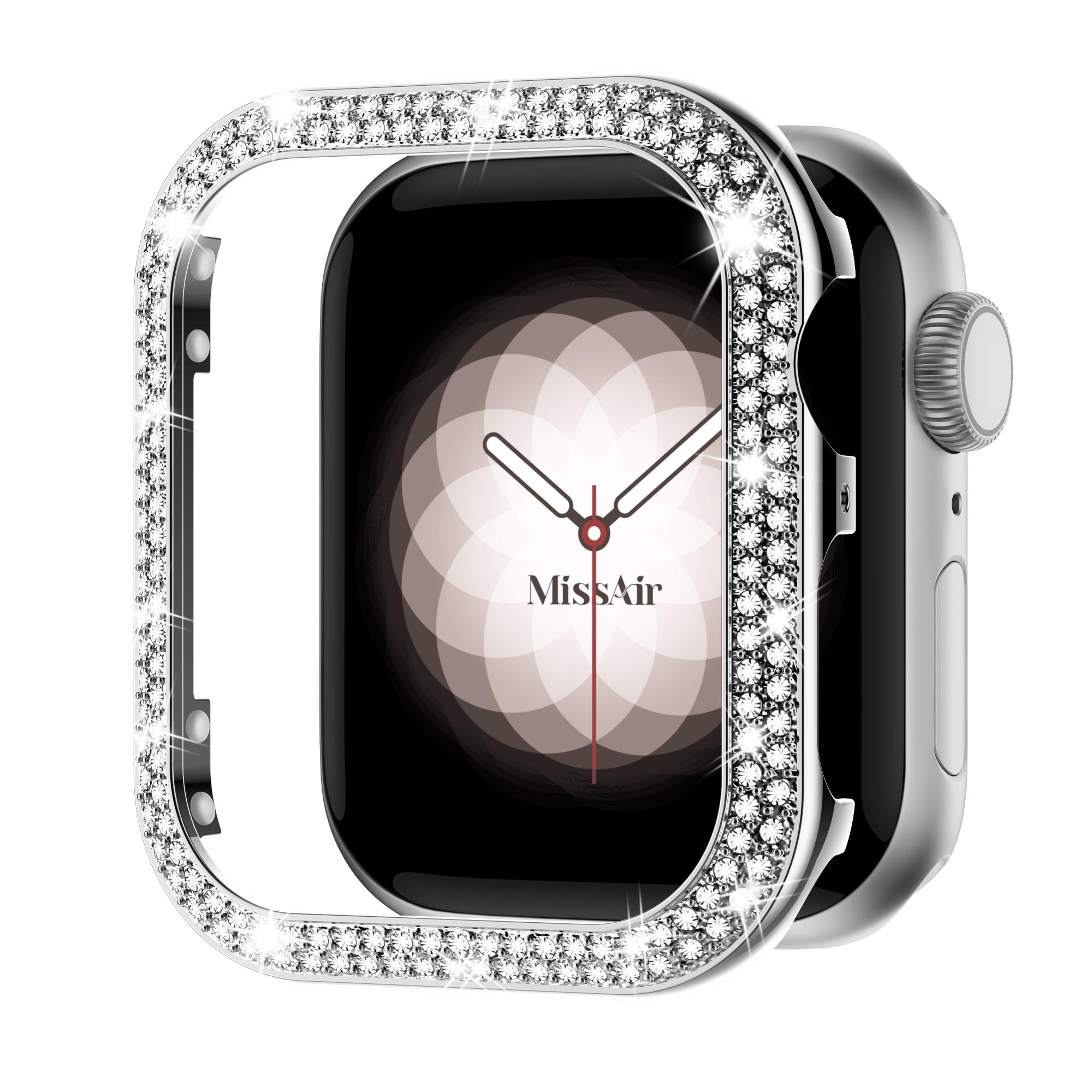 Missair Metal Bling Case for Apple Watch 40mm/44mm/41mm/45mm - Glitter Double Row Crystal Diamond Frame Protective Cover, Stylish Wearable Accessory Missair Metal Bling Case for Apple Watch 40mm/44mm/41mm/45mm - Glitter Double Row Crystal Diamond Frame Protective Cover, Stylish Wearable Accessory