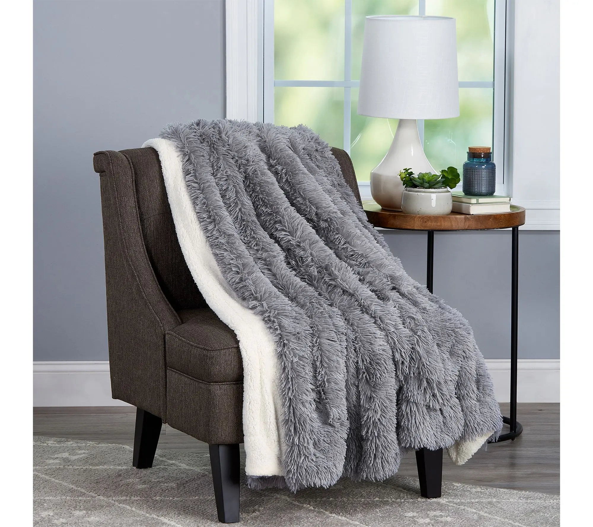 Lavish Home Faux Fur Blanket Long Pile Rabbit Sherpa Back