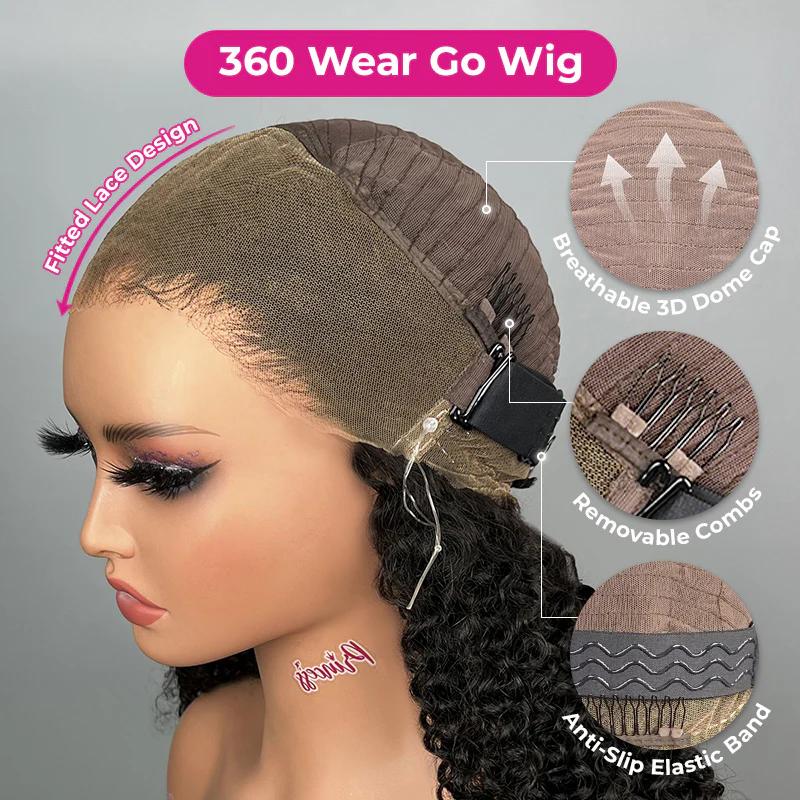 ISEE HAIR Wear Go 360 Lace Frontal Kinky Straight Glueless Wig Pre-Bleached Knots Invisi Draw-strings Glueless Human Hair Wigs Full Frontal Combs #TikTokShopHolidayHaul