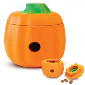 Brightkins Tough & Tumble Pumpkin Shape Treat Dispenser for Dogs Chew Slow Feeder Interactive Toy Durable Non Toxic Rubber Easy Fill Clean