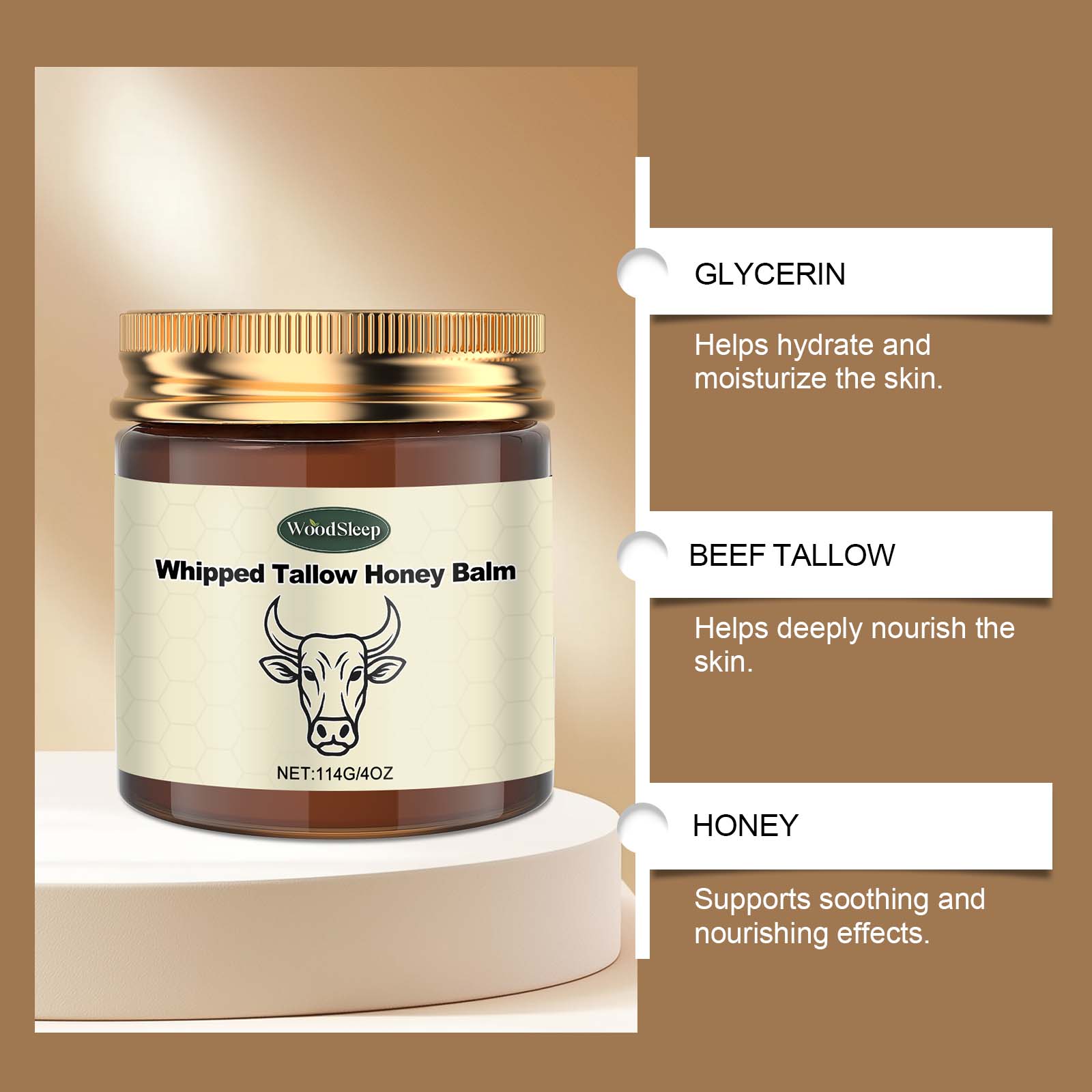 Lopeie Whipped Grass-Fed Beef Tallow HoneyBalm -4 0z,Moisturizing Cream for Soft, SmoothSkin-Handmade All-Natural Moisturizer-Lavender