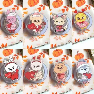 SKZ Cute Animal Valentine Phone Grip, Kpop Fan Style Acrylic Phone Holder, Heart Theme Cartoon Grip Gift